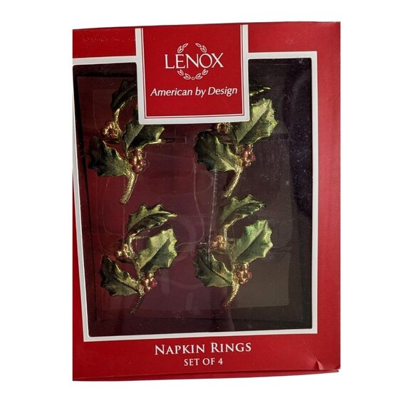2 Sets of 4 NEW Lenox Holly and Berry Napkin Rings Christmas Holiday Metal - Picture 2 of 7